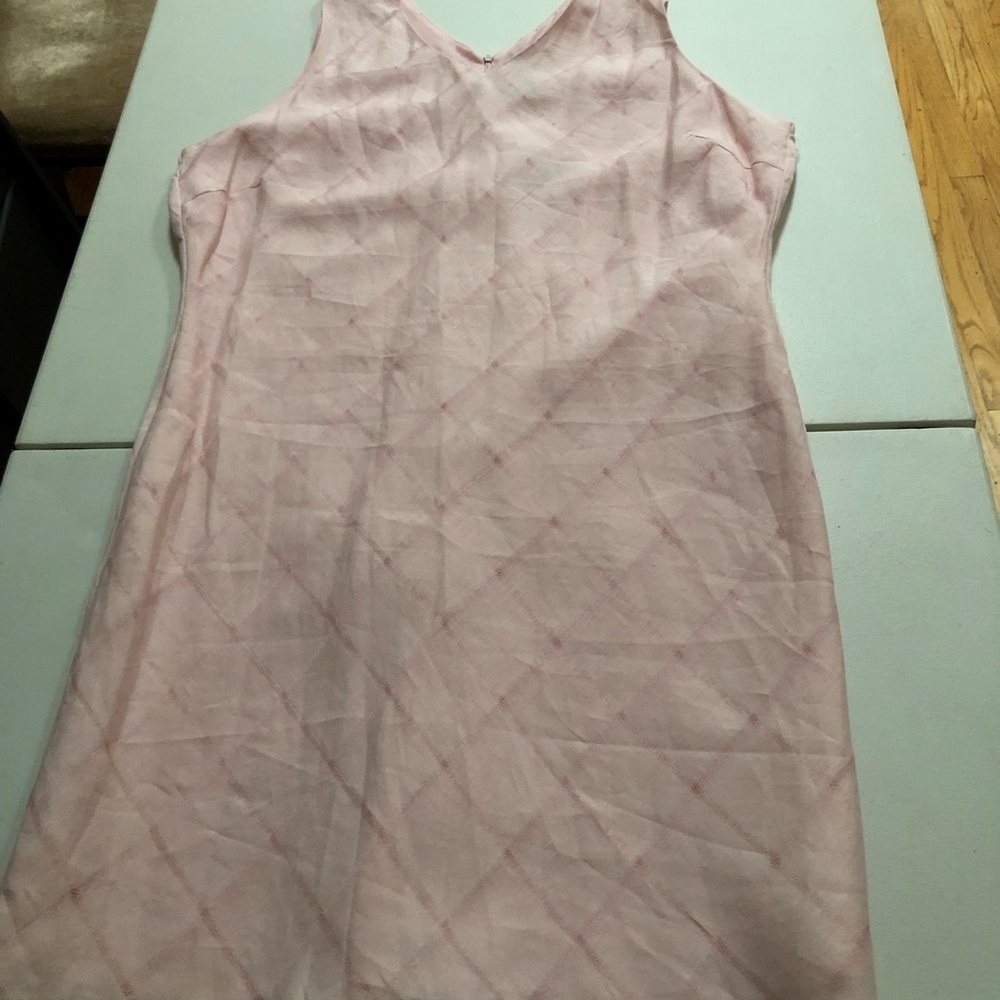 Sherry Taylor size XL pink v-neck sleeveless dress linen like bias cut - Picture 2 of 10